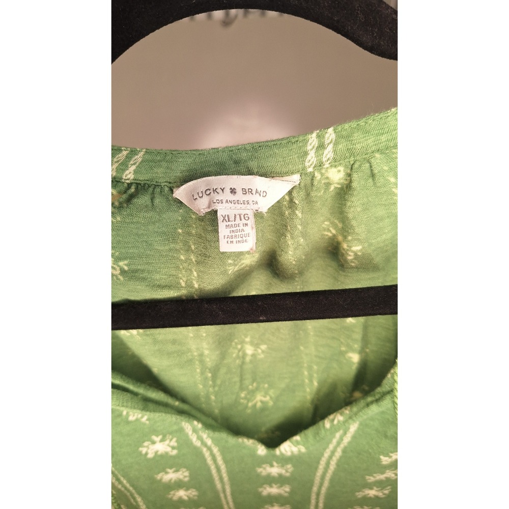 Lucky Brand Green Damask Floral Print Sleeveless Tassel Tie Blouse Top XL - Picture 3 of 3